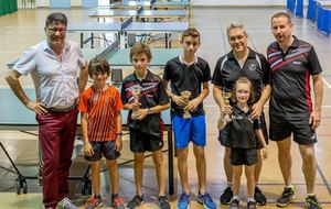 Jean-Pierre Rico(Maire de Pérols), Adrien ,Gauthier ,Lucas ,Eliza et Stéphane Le Grand, Jérôme Porchaire(Président Pérols PPC)