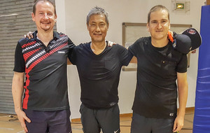 Tournoi n°1 Podium - de 1000 points : de G à D  : Jérôme PORCHAIRE(PérolsPPC) 2ème, Phuong N'GUYEN(Lunel) 1er, Pascal PAULET(PérolsPPC) 3ème