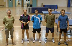Tournoi n°3 - podium - de 1000 points : de G à D  4ème  Despiney Philem(Montpellier tt), 3ème De Fuster Stéphanie(PPC Pérols), Reynaud Mehdi (entraîneur PPC Pérols), 1er Soliva Roger (Montpellier tt), 2ème  Torres Romain(Perpignan St Gauderique)