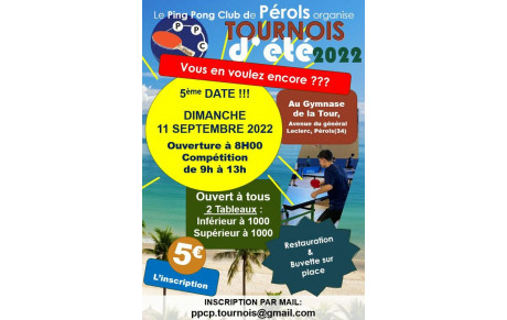 TOURNOIS D'ETE - Nouvelle date le 11 septembre 2022